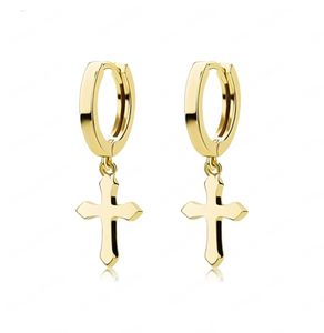 Boucle d'oreille en acier inoxydable classique Couleur d'or minimaliste pendants boucles d'oreilles de cerceau croix pour hommes bijoux 6503791