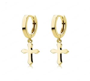 Roestvrij staal Cross Earring Classic Minimalistische Gold Color Bunging Cross Hoop Oorrings voor mannen Women Jewelry150882444