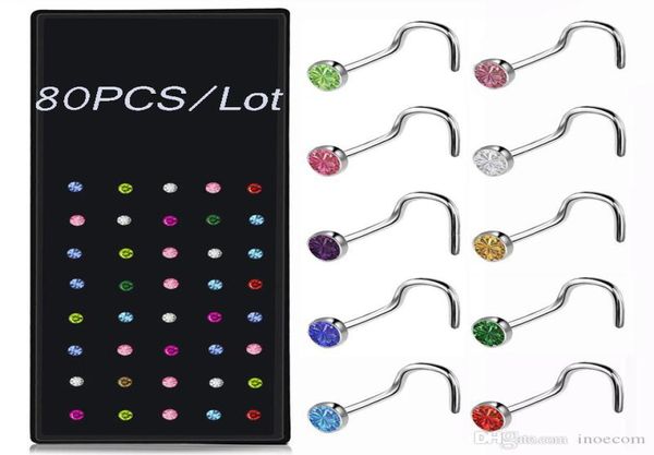 Acier en acier inoxydable Nez os nez perçage boucle oreille narine piercings argent couleur nez anneau de forme de corps bijoux bijoux piercings8491234