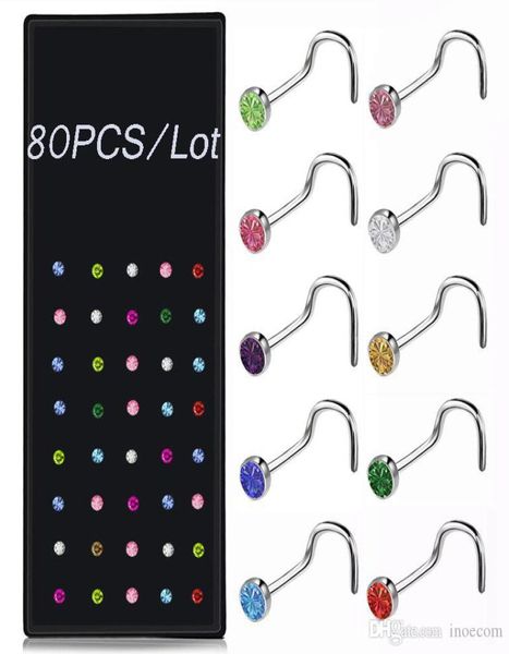 Acier en acier inoxydable os nez de nez perçage de boucles d'oreille narines percings argent couleur nez anneau de forme de corps bijoux bijoux piercings1751163