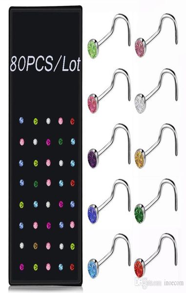 Acier en acier inoxydable Nez os nez perçage boucle oreille narine piercings argent couleur nez anneau de forme corporel bijoux jewelry percings6778998