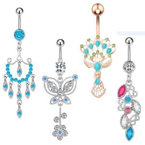 Roestvrijstalen kristallen vlinder navel ringen voor vrouwen sexy strandnavelring zirkoon dangle body buik piercing sieraden