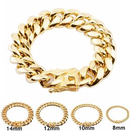 Bracelet à maillons cubains en acier inoxydable pour hommes, chaînes en or, bijoux Hip Hop 8 10 12 16 18mm268n