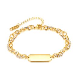 Rvs Zirconia ID Armband Link Chain Gold Blings Mode Trend Sieraden voor Vrouwen Meisjes 18.5 cm + 6 cm