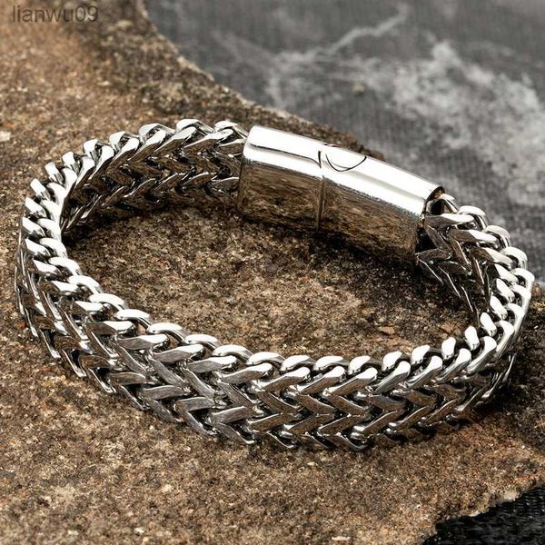 Chaîne Gourmette En Acier Inoxydable Hommes Bracelet Punk Mode Main Accessoires Fermoir Magnétique Bracelet Bijoux En Gros Petit Ami Cadeaux L230704