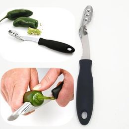 Removedor de núcleo de pimienta cortado de acero inoxidable, removedor de semillas de pimiento verde, herramienta de cocina