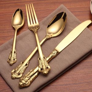 Kant bestek set roestvrij staal gouden kleur lepel mes vork letwerk goud restaurant hotel eetgelegen accessoires