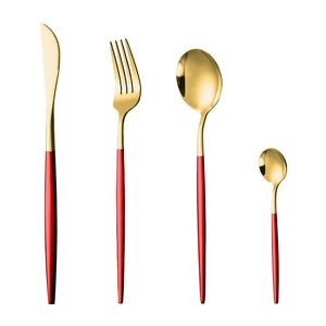 Roestvrijstalen bestek Set Mirror Gold Kniple Lepel Fork Dessert Lepel Sets Kerstmiskeukengeschenken