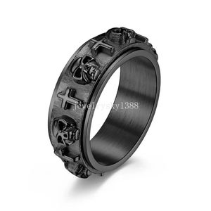 Roestvrij staal decomprimeren ring retro 3D schedel Jesus Cross draaibare ringen band voor mannen Goth sieraden