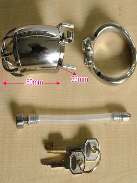 Appareil en acier inoxydable Small Cock Cage avec une courroie de cathéter de sondage urétral amovible SM Toys pour hommes9233034