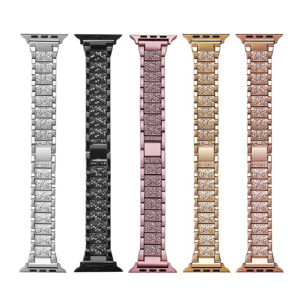 Bracelet en acier inoxydable avec diamants pour bracelet Apple Watch 44mm 42mm 40mm 38mm Boucle de remplacement Bracelet en métal iwatch 6 5 4 3