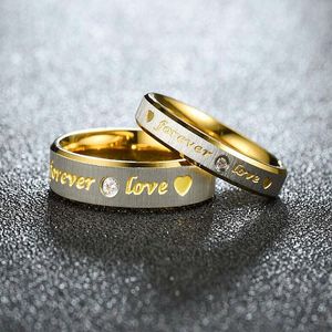 Roestvrij staal diamantpaar Rings Forever Love Wedding Ring voor mannen en vrouwen heuphop mode sieraden