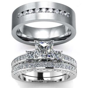 Bague en diamant en acier inoxydable, ensembles de bagues de mariage, bagues de fiançailles pour femmes, bijoux de Couple, bagues pour femmes et hommes
