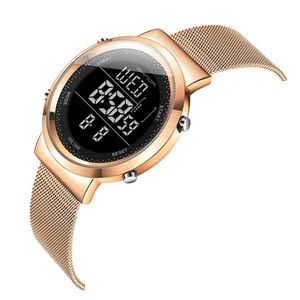 Montre numérique en acier inoxydable femmes montres de Sport électronique Led montre-bracelet pour femmes horloge femme montre-bracelet étanche V257M