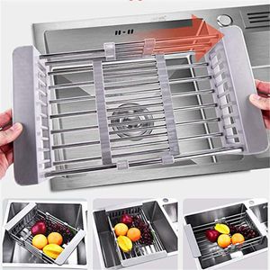 Roestvrij staal Drainer Verstelbare Armen Houder Functionele Keukengootsteen Organizer Groente Fruit Drying Rack