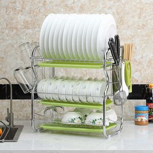 Roestvrij staal Dish Rack Schotel Drainer Roestvrijstalen Droogrek Kom Schotel Draining Shelf Doger Lade Houder Keuken Organizer 210705