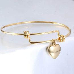 Roestvrijstalen DIY hart bedelarmband armbanden voor vrouwen 50-65mm sieraden vinden levert expandeerbare verstelbare draad Bangle Q0719