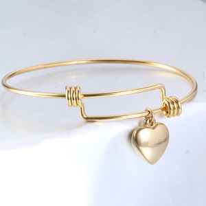 Roestvrijstalen DIY hart bedelarmband armbanden voor vrouwen 50-65mm sieraden vinden levert expandeerbare verstelbare draad Bangle Q0719