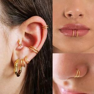 Anillo de nariz doble de acero inoxidable Piercing de tabique nasal en espiral Pendientes de aro de cartílago Tragus Helix para mujer Joyería de fosa nasal al por mayor