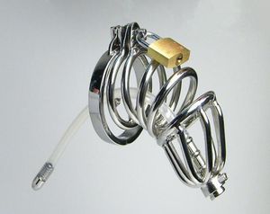Roestvrij staal Dubbele Ring Apparaat Siliconen Buis met Prikkeldraad Anti-Shedding Ring Cock Cage Urethrale Klinkende BDSM Seksspeeltjes5542426