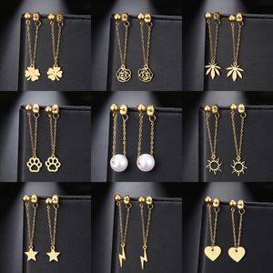 Roestvrijstalen oorbellen Fashion Simple Chain Pearl Star Round Maple Leaf Heart Tassel Drop Earring For Women Sieraden Nieuwe geschenken