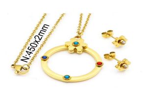 Boucles d'oreilles en acier inoxydable, collier ours, ensemble de bijoux, collier Pendientes de oso Conjunto de joyas5502173
