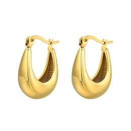 Boucles d'oreilles en acier inoxydable Boucle simple élégante Boucles d'oreilles en forme de U Cerceau plaqué or brillant pour femmes filles Bling (17 * 21 mm) EH-550G