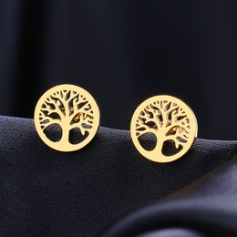 Pendientes de acero inoxidable Vintage Fortune Tree moda Stud clásico Simple pendiente para mujer joyería boda fiesta