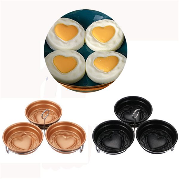 Herramientas de inserción de sartén para cazador furtivo de huevos de acero inoxidable antiadherente 3 tazas de huevos escalfados forma de corazón fabricante de huevos hervidos 1XBJK2104