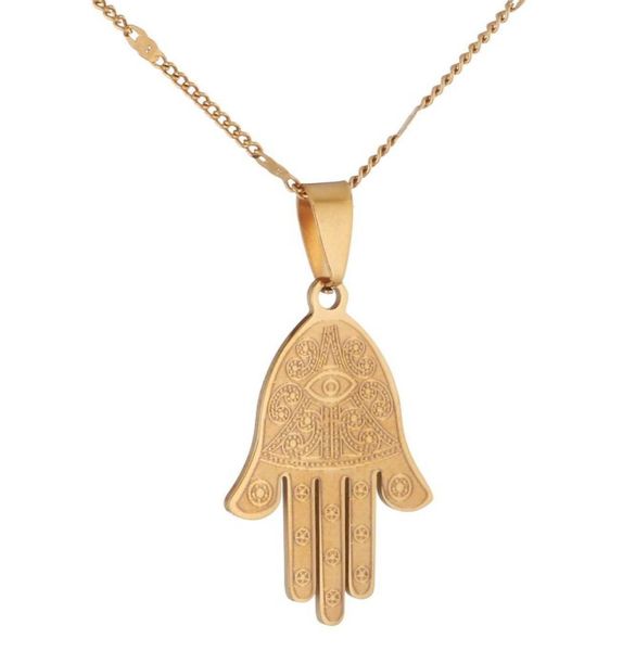 Acier en acier inoxydable Eye de bonne chance Fatima Hamsa Collier de pendentif à la main