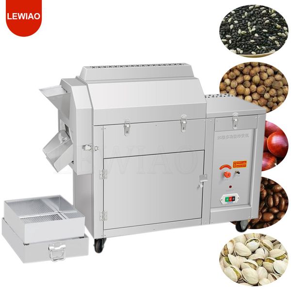 Tostador eléctrico de nueces de acero inoxidable, máquina para asar nueces, castañas, granos de café, maní, semillas, freír frutas y nueces