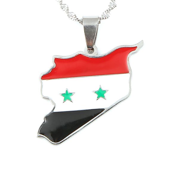 Colliers avec pendentif en acier inoxydable et émail, drapeau de la carte de la syrie, chaîne de cartes syriennes à la mode, bijoux