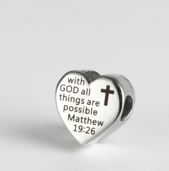 Accessoires de pendentif commémoratif gravé en forme de cœur en acier inoxydable -Avec Dieu, tout est possible Matthieu