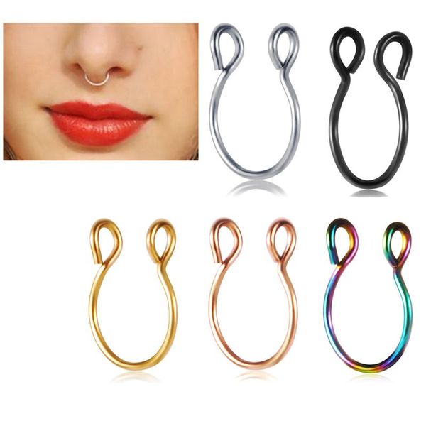 Faux anneau de nez en acier inoxydable, cerceau Septum C Clip, anneaux à lèvres, boucle d'oreille pour femmes, faux Piercing, bijoux de corps Non percés 1 pièce