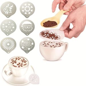 Roestvrij staal Fancy Koffie Decorating Stencils Melkschuim Taart Decoratie Mold Barista Cappuccino Drukmalplaatje Spray Stencil JY0034