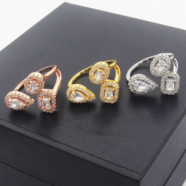 Droplet de mode en acier inoxydable Rock Rock Smart Ring Femme's Droplet Ouverture Full Diamond Ring