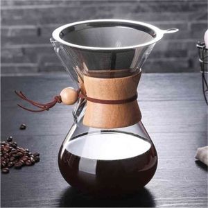 Roestvrijstalen filterbestendige glazen maker koffie 400 ml 600 ml 800 ml espresso Coffe machine thee Water Pot Set 210408