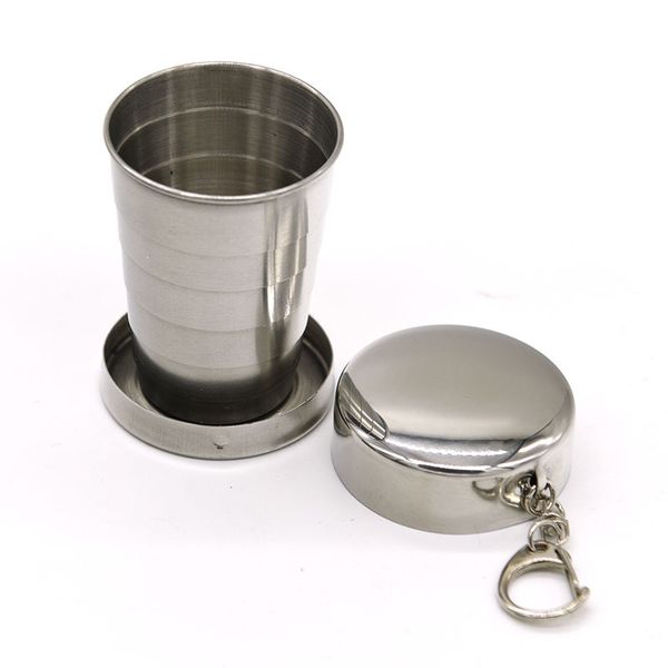 Tasse pliante en acier inoxydable porte-clés verres S/M/L Camping en plein air Portable rétractable voyage tasses télescopiques