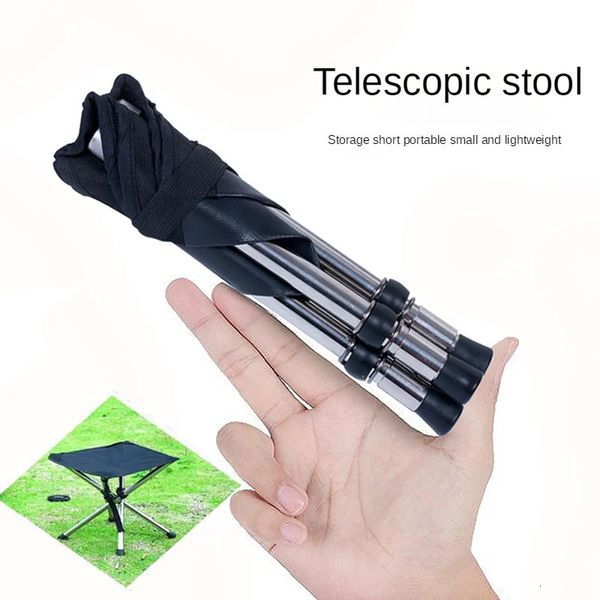 Plegado de acero inoxidable Plegado al aire libre Taburete telescópico telescópico Taburete de pesca Silla telescópica fácil de doblar con cojinete de carga 150 kg 240407