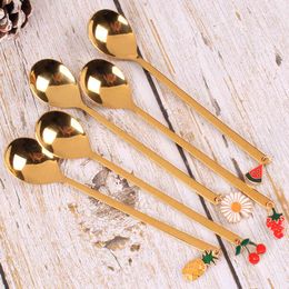 Stainless Steel Fruit Pendant Small Spoon with Hand Gift Mixing Daisy Stainless Coffee