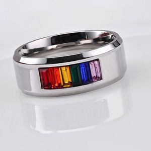 Rvs Gay Ring Rainbow Crystal Band Ringen voor Paar Mannen Vrouwen Mode-sieraden Valentijn Cadeau