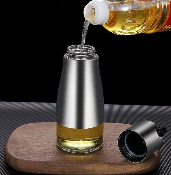 Distributeur d'huile d'olive en verre en acier inoxydable, bouteille de vinaigre et de sauce de soja contrôlable sans conception de goutte 11 oz/320 ml dh8659