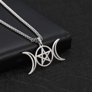 Roestvrijstalen godin ketting voor vrouwen mannen pentagram maan wicca sieraden magie hanger pentacle heks amulet bijoux