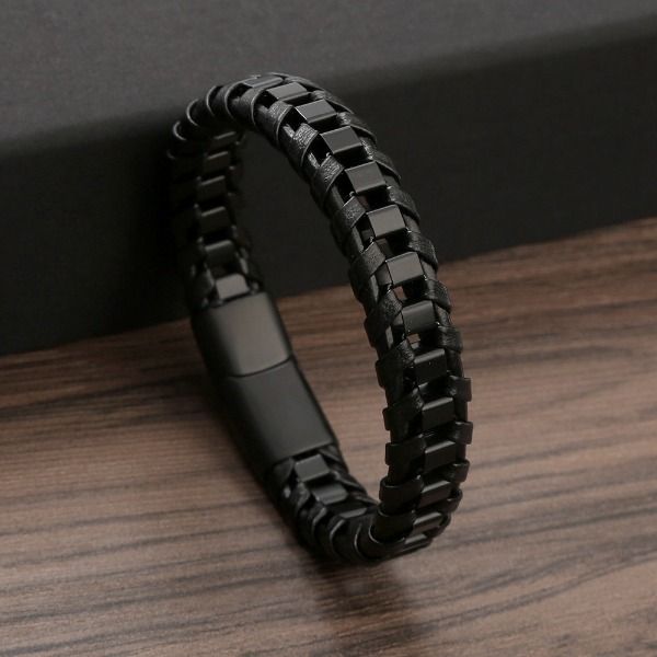 Bracelet de chaîne en acier inoxydable or noir pour hommes Bracelets en cuir Bracelets à boucle magnétique Bracelet bracelet manchette Cool mode bijoux cadeau