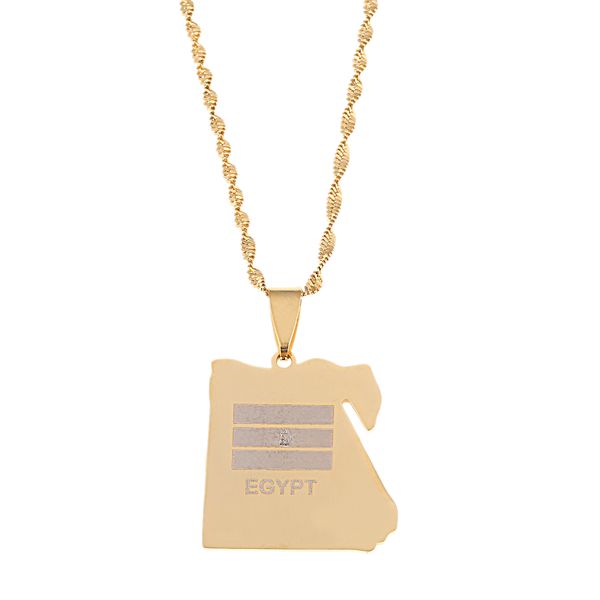 Acier inoxydable plaqué or Egypte pays carte drapeau pendentif collier égyptiens bijoux de charme