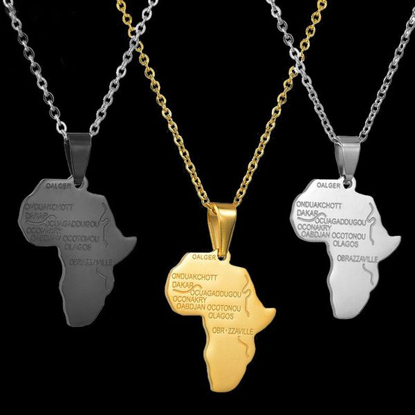 Acero inoxidable oro plata África mapa collar joyería Hip Hop creativo país africano colgante collares regalo precio al por mayor