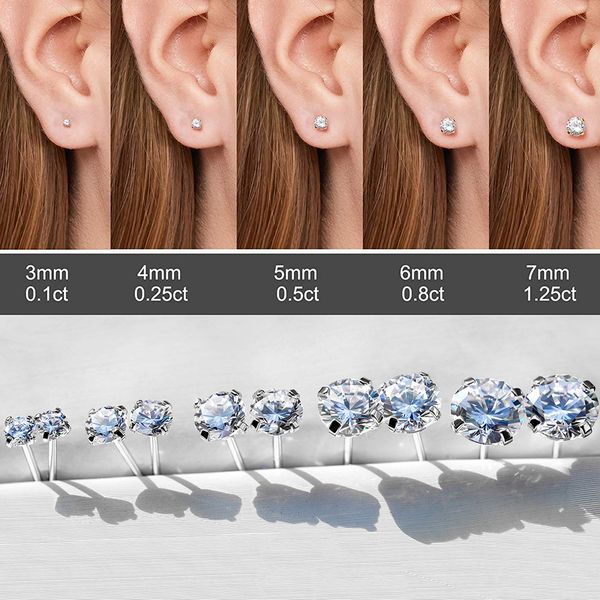 Acier inoxydable or argent couleur boucle d'oreille goujons 3-7mm 4 griffes glacé zircon cubique cristal goujons boucles d'oreilles pour femmes fille mariage bijoux oreille bague en gros