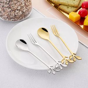 Roestvrij staal goud / zilver boomtak dessert lepel fruit vork koffie roeren melk thee servies gift keuken diner vorken wll414