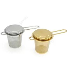 Roestvrij staal Gouden Tea Strainer Vouwbare Thee Infuser Basket voor Teapot Cup Teaware Accessoires 100pcs DAJ504