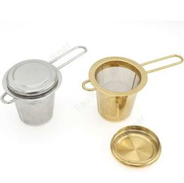 Cestino per infusore per tè pieghevole pieghevole in acciaio inossidabile con colino da tè in oro per teiera, tazza da tè, 300 pezzi DAF504